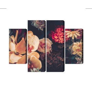 Mehrteiliges Bild Mehrfarbige Blumen Im Vintage-Stil