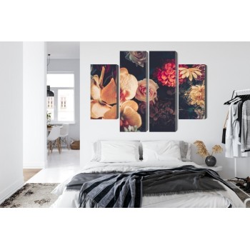 Mehrteiliges Bild Mehrfarbige Blumen Im Vintage-Stil