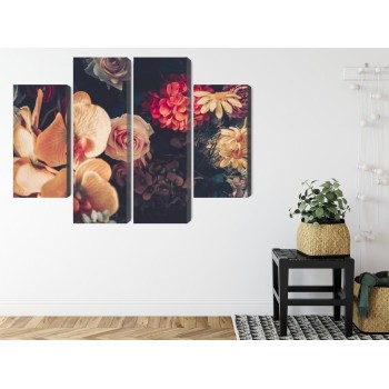 Mehrteiliges Bild Mehrfarbige Blumen Im Vintage-Stil