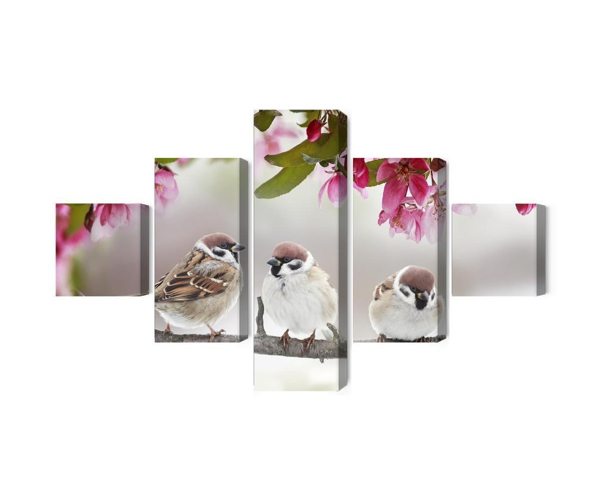 Mehrteiliges Bild Spatzen Zwischen Blumen