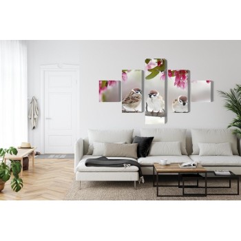 Mehrteiliges Bild Spatzen Zwischen Blumen