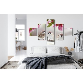 Mehrteiliges Bild Spatzen Zwischen Blumen