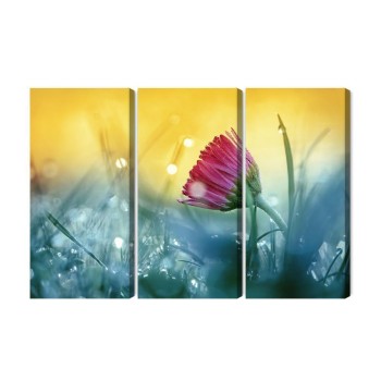 Mehrteiliges Bild Rosa Blume Auf Einer 3D-Wiese