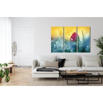 Mehrteiliges Bild Rosa Blume Auf Einer 3D-Wiese