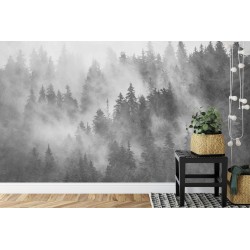 Fototapete Wald Im Nebel Strukturiertes Schwarz U. Weiß