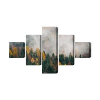 Mehrteiliges Bild Herbstwald Im Nebel 3D