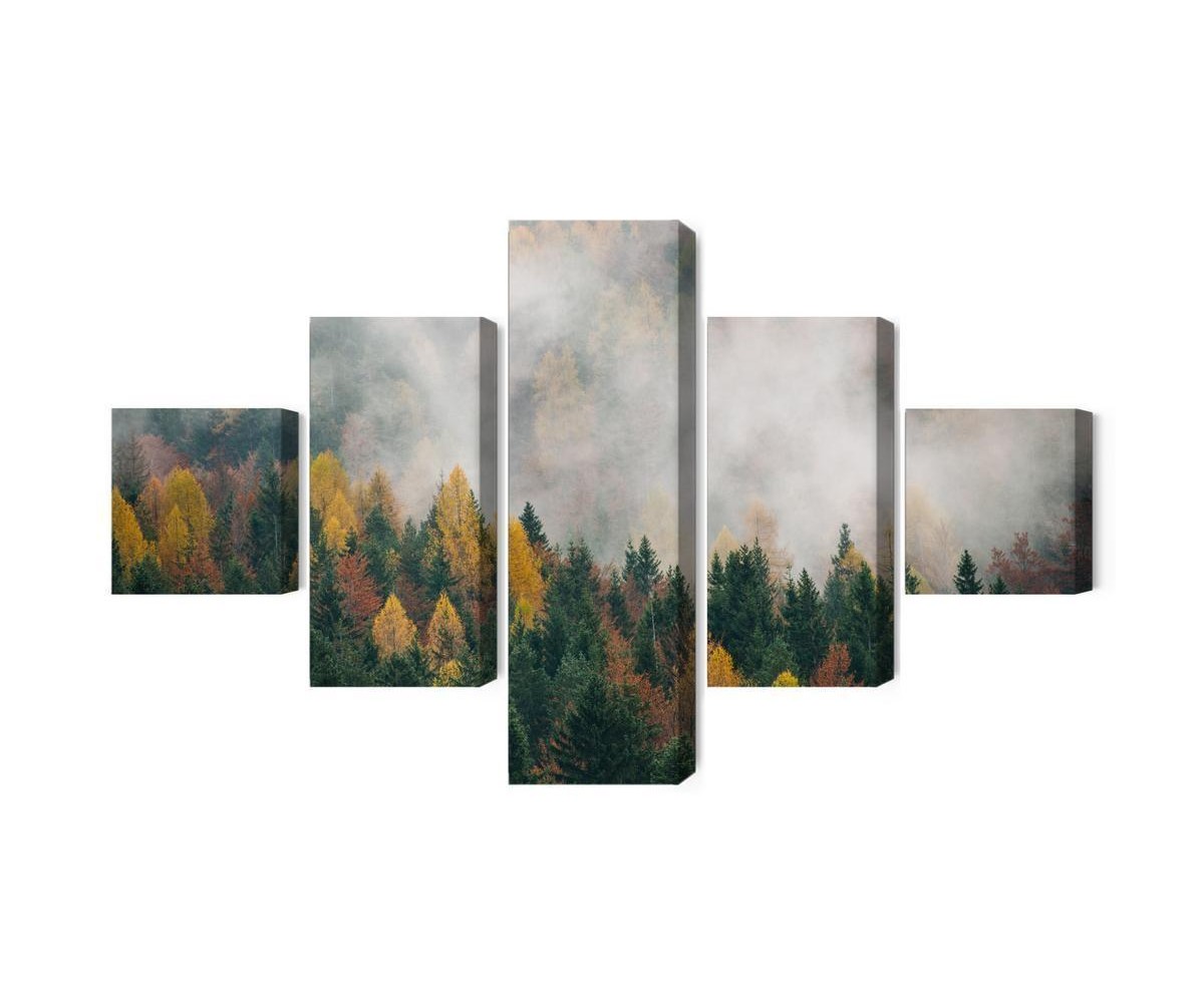 Mehrteiliges Bild Herbstwald Im Nebel 3D