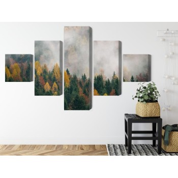 Mehrteiliges Bild Herbstwald Im Nebel 3D