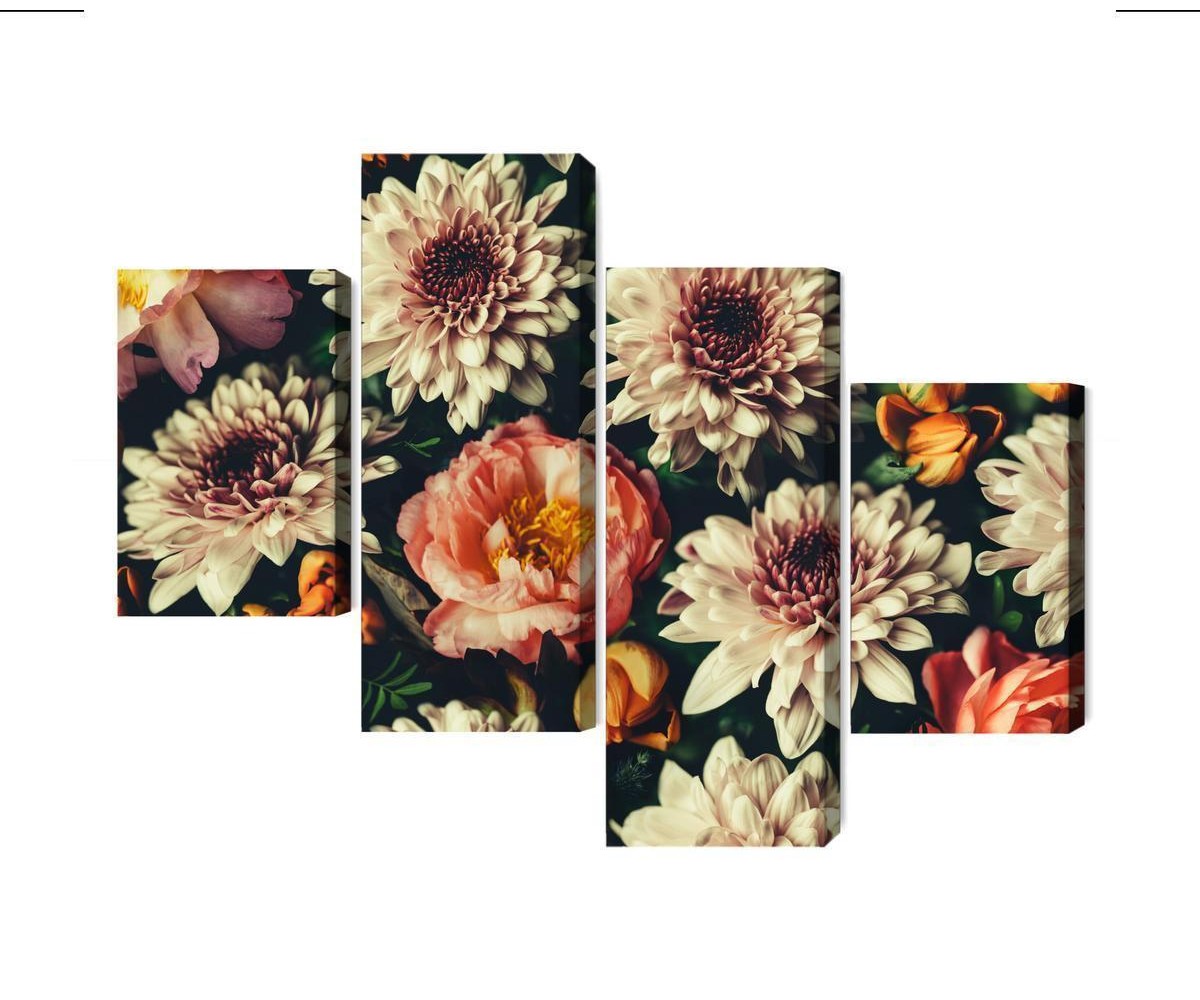 Mehrteiliges Bild Vielzahl Von Bunten 3D-Blumen