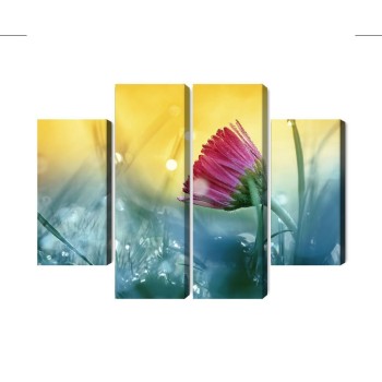Mehrteiliges Bild Rosa Blume Auf Einer 3D-Wiese