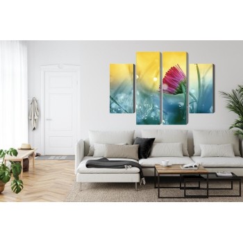 Mehrteiliges Bild Rosa Blume Auf Einer 3D-Wiese