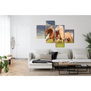 Mehrteiliges Bild Pferde Im Galopp Auf Einer 3D-Wiese
