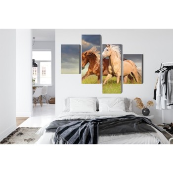 Mehrteiliges Bild Pferde Im Galopp Auf Einer 3D-Wiese