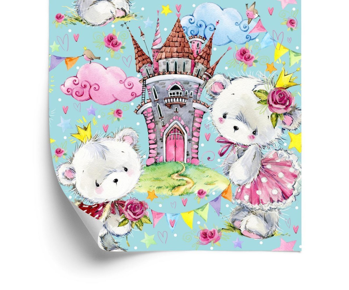 Tapete Teddybären Aus Einem Märchenschloss Rosen Für Ein Kinderzimmer