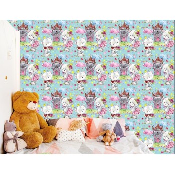 Tapete Teddybären Aus Einem Märchenschloss Rosen Für Ein Kinderzimmer