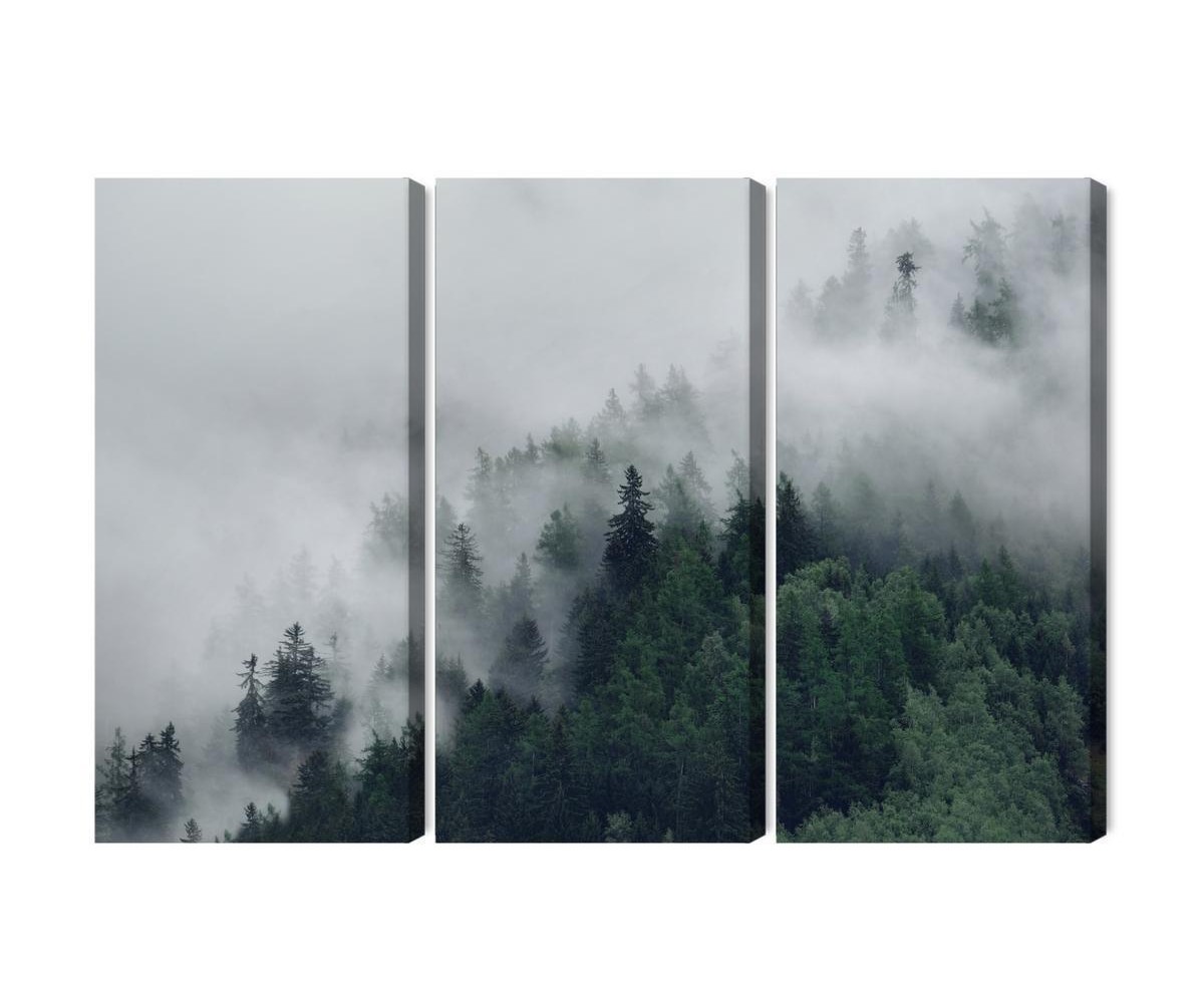 Mehrteiliges Bild Grüner Nebliger Wald