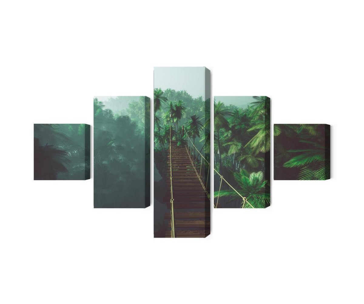Mehrteiliges Bild Hängebrücke Im Dschungel 3D