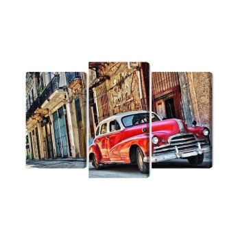 Mehrteiliges Bild Altes Amerikanisches Auto Und Gebäude In Havanna