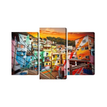 Mehrteiliges Bild Stadtzentrum Von Rio De Janeiro Und Farbenfrohe Favela