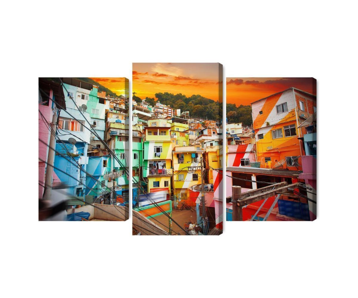 Mehrteiliges Bild Stadtzentrum Von Rio De Janeiro Und Farbenfrohe Favela