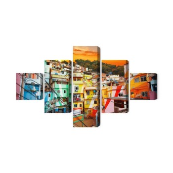 Mehrteiliges Bild Stadtzentrum Von Rio De Janeiro Und Farbenfrohe Favela