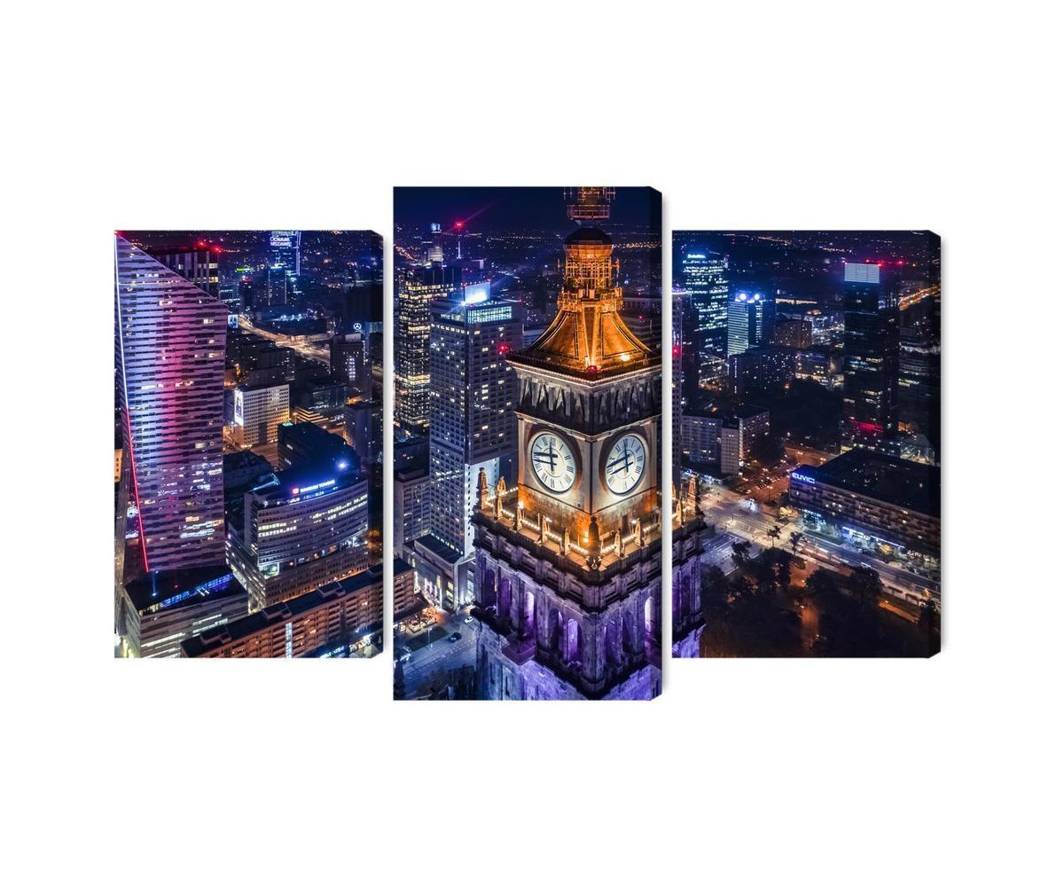 Mehrteiliges Bild Warschau-Panorama Bei Nacht