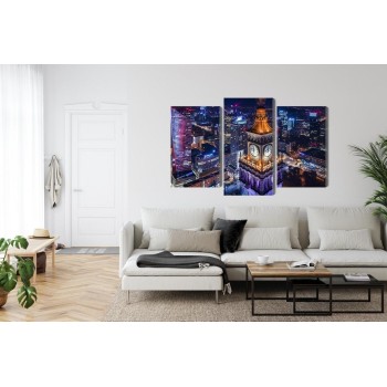 Mehrteiliges Bild Warschau-Panorama Bei Nacht