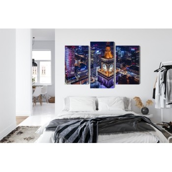 Mehrteiliges Bild Warschau-Panorama Bei Nacht