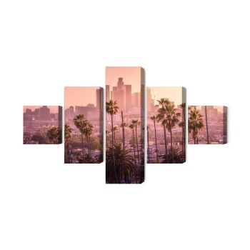Mehrteiliges Bild Innenstadt Von Los Angeles Bei Sonnenuntergang