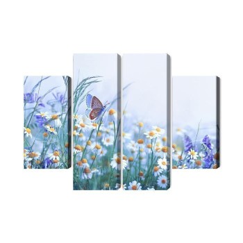 Mehrteiliges Bild Schmetterling Und Wildblumen