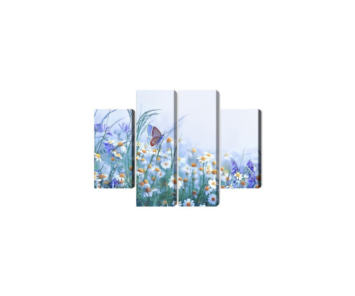 Mehrteiliges Bild Schmetterling Und Wildblumen