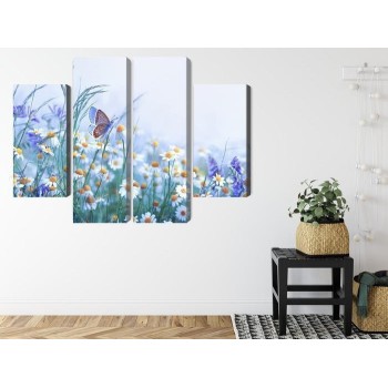 Mehrteiliges Bild Schmetterling Und Wildblumen
