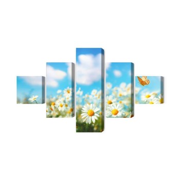 Mehrteiliges Bild 3D-Gänseblümchenfeld