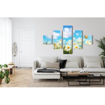 Mehrteiliges Bild 3D-Gänseblümchenfeld
