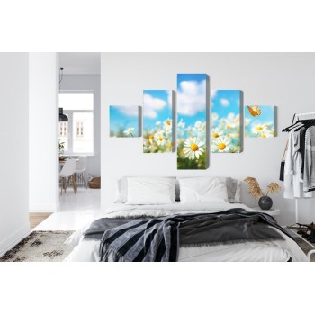 Mehrteiliges Bild 3D-Gänseblümchenfeld