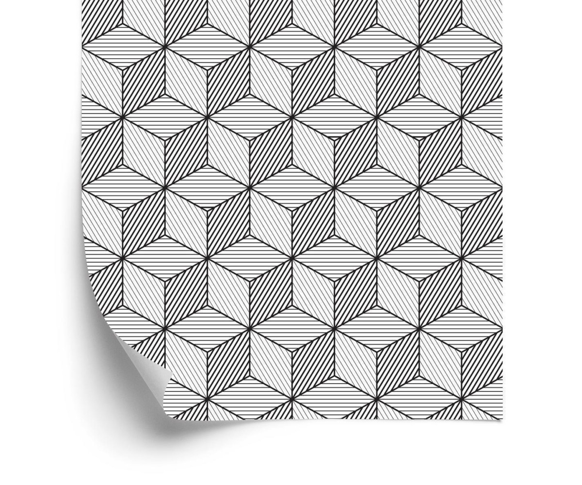 Tapete Geometrisch-Schwarz-Weiße Kuben