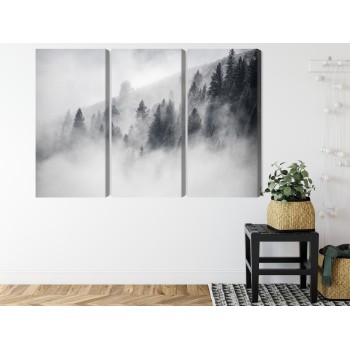 Mehrteiliges Bild Der Wald Ist In Nebel Gehüllt