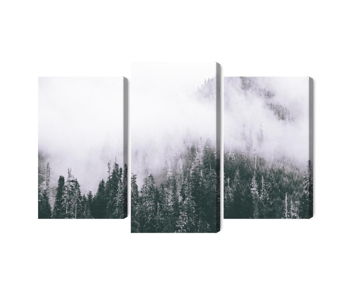 Mehrteiliges Bild Ein Nebelverhangener Wald