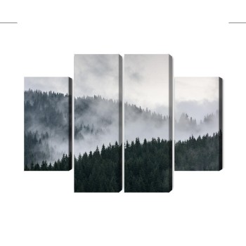 Mehrteiliges Bild Nebelhafte 3D-Waldlandschaft
