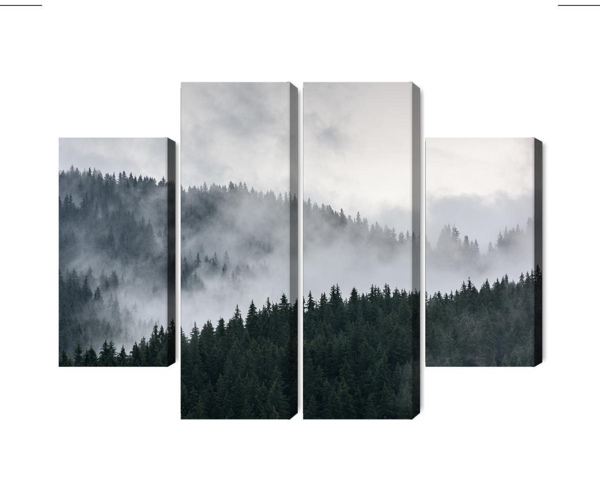 Mehrteiliges Bild Nebelhafte 3D-Waldlandschaft