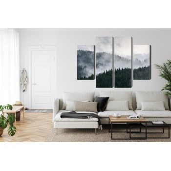Mehrteiliges Bild Nebelhafte 3D-Waldlandschaft