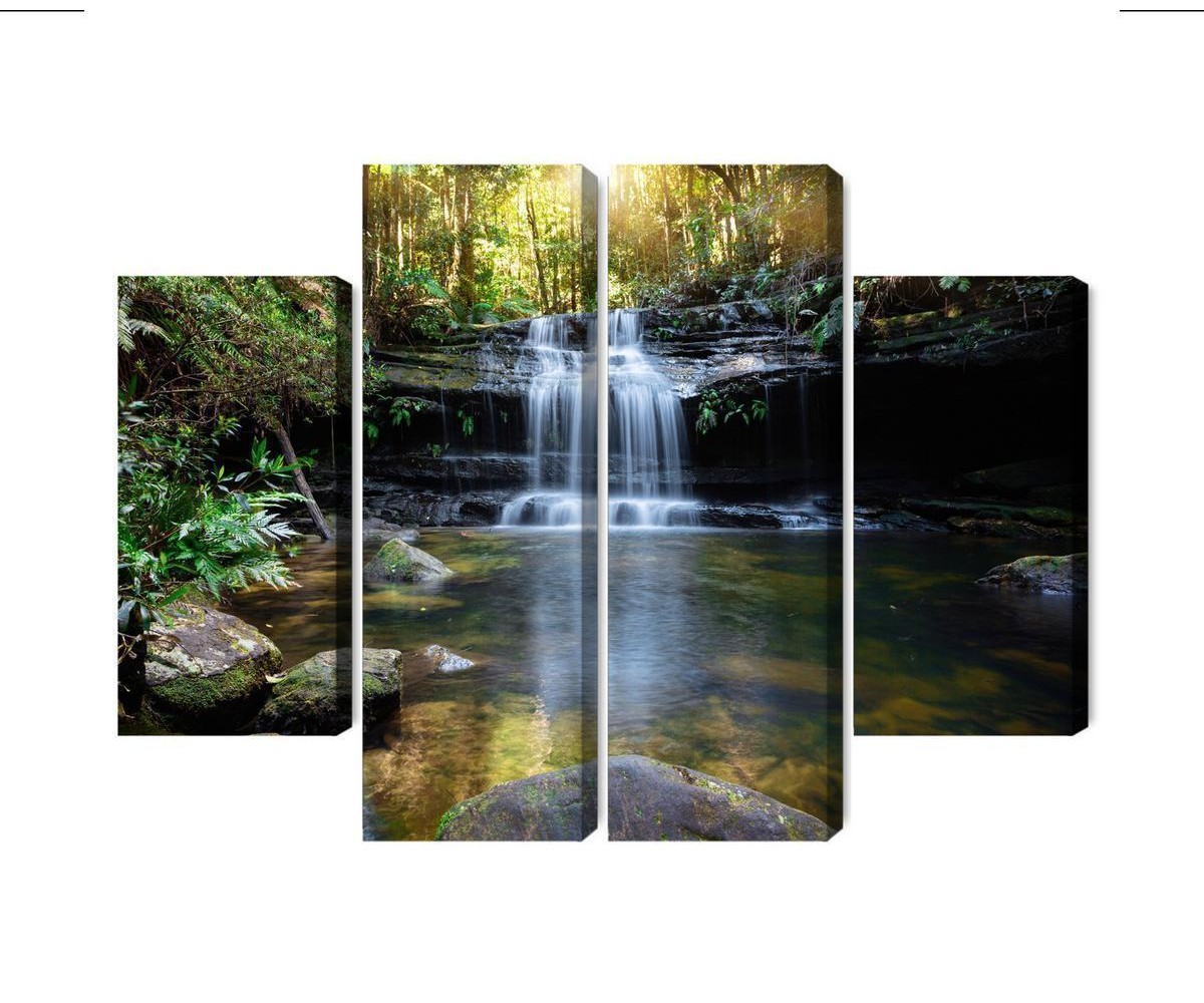 Mehrteiliges Bild Ein Wasserfall Im Busch