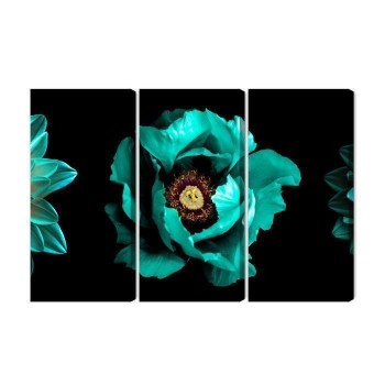 Mehrteiliges Bild Türkisfarbene Blumen Auf Schwarzem Hintergrund