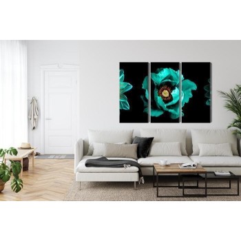 Mehrteiliges Bild Türkisfarbene Blumen Auf Schwarzem Hintergrund