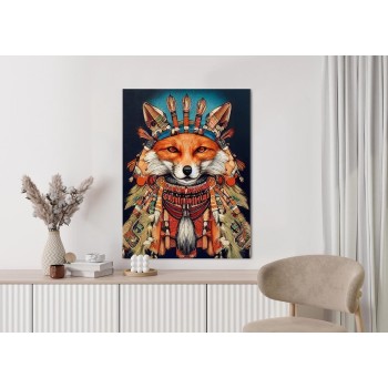 Poster Red Tribal Fox Portrait. Vintage Hand Drawn For T-Shirt  Poster  Clothes.