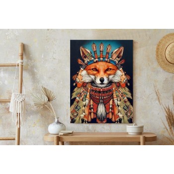 Poster Red Tribal Fox Portrait. Vintage Hand Drawn For T-Shirt  Poster  Clothes.