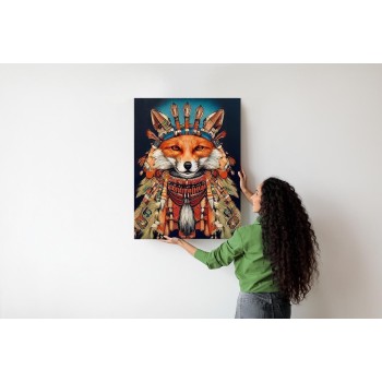 Poster Red Tribal Fox Portrait. Vintage Hand Drawn For T-Shirt  Poster  Clothes.