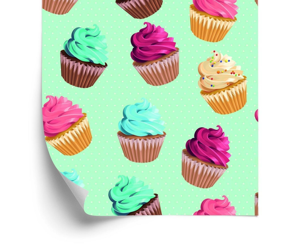 Tapete Retro Muster - Bunte Muffins Mintfarben