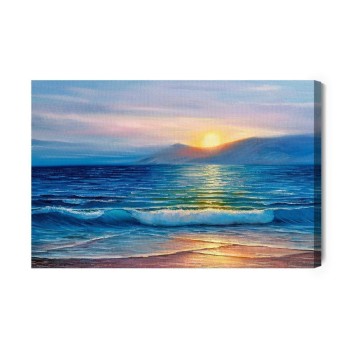 Leinwandbild Gemalter Sonnenuntergang Über Dem Meer