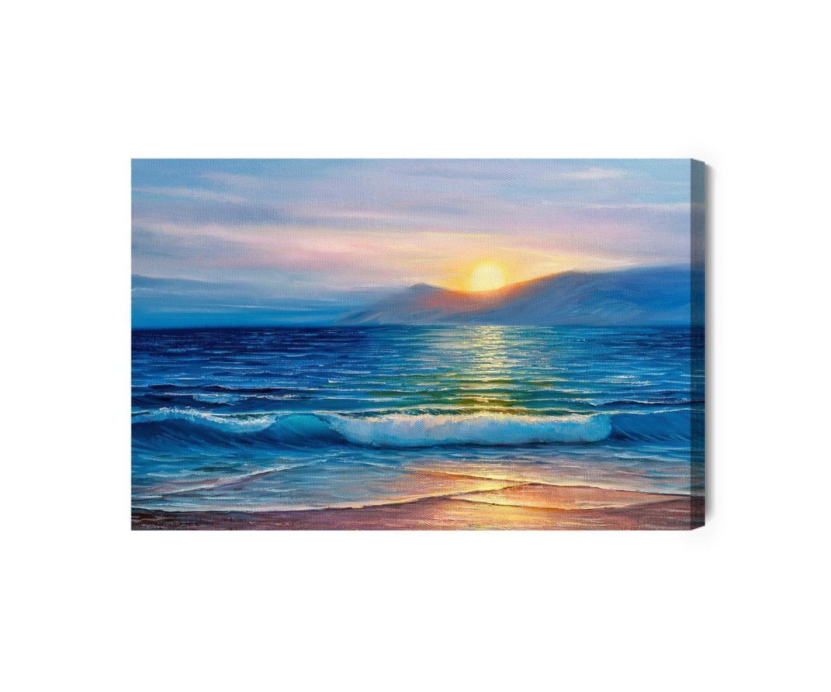 Leinwandbild Gemalter Sonnenuntergang Über Dem Meer